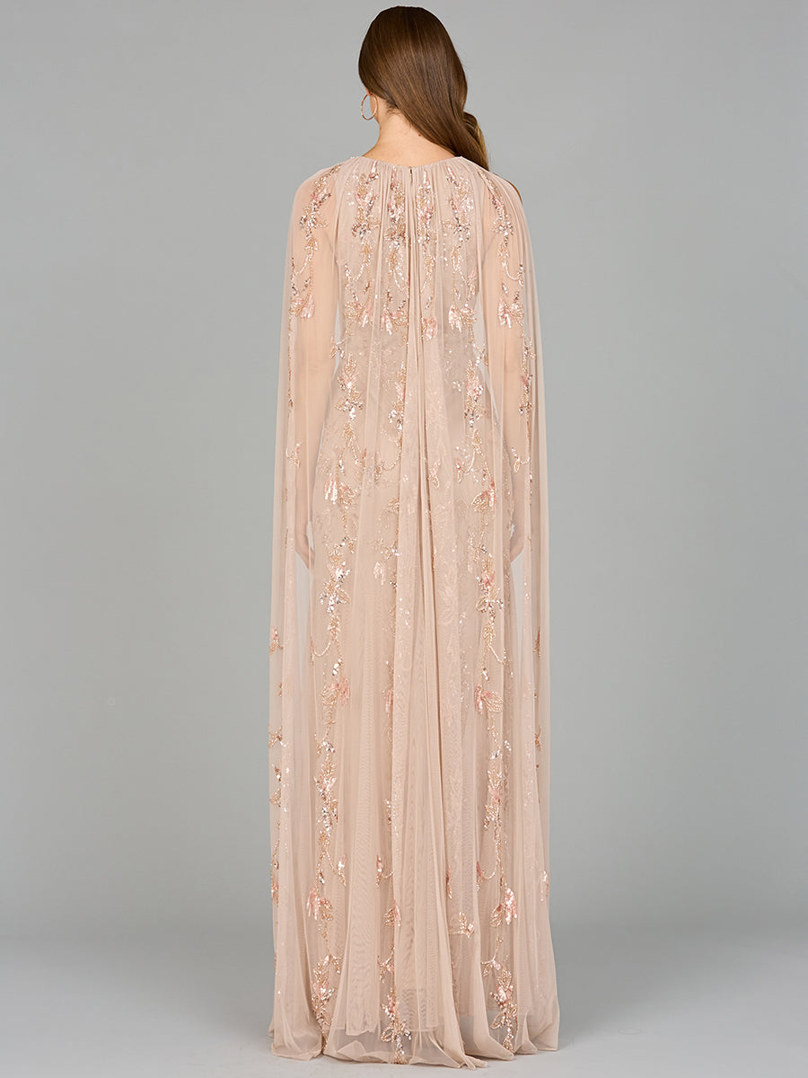 Mermaid Beaded Dress with Long Cape - OUTLET 29086