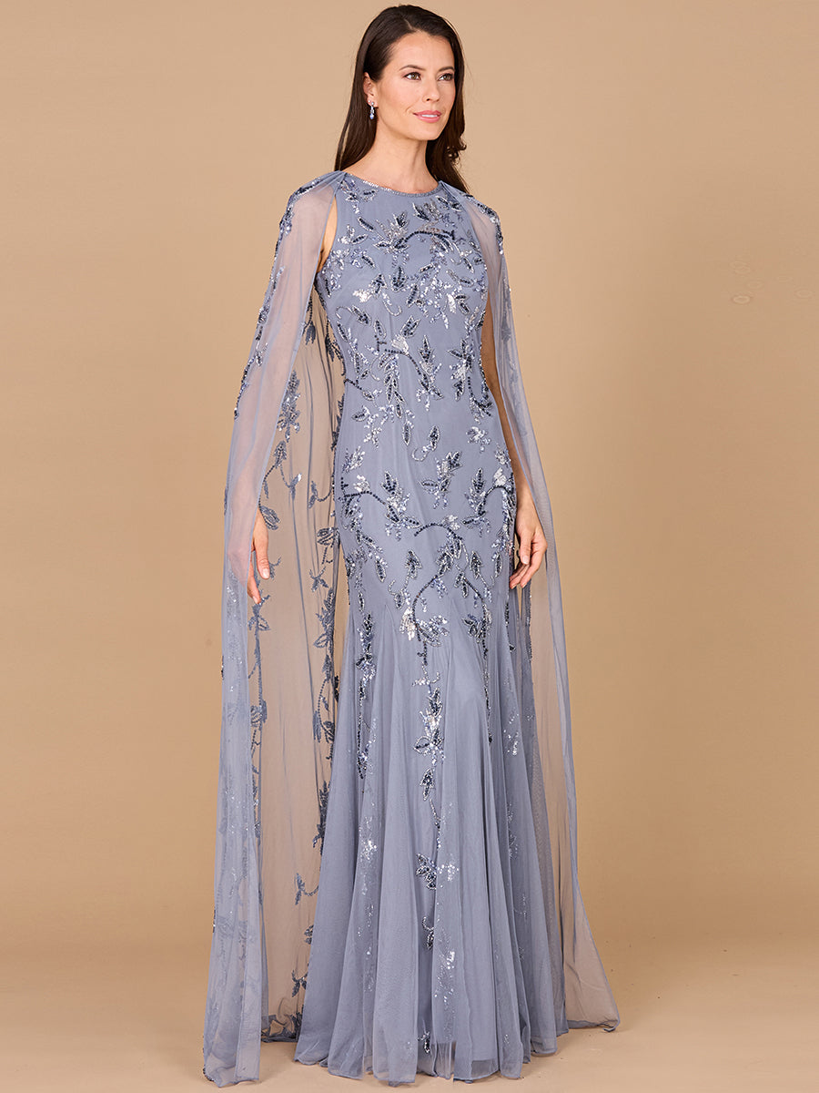 Mermaid Beaded Dress with Long Cape - OUTLET 29086