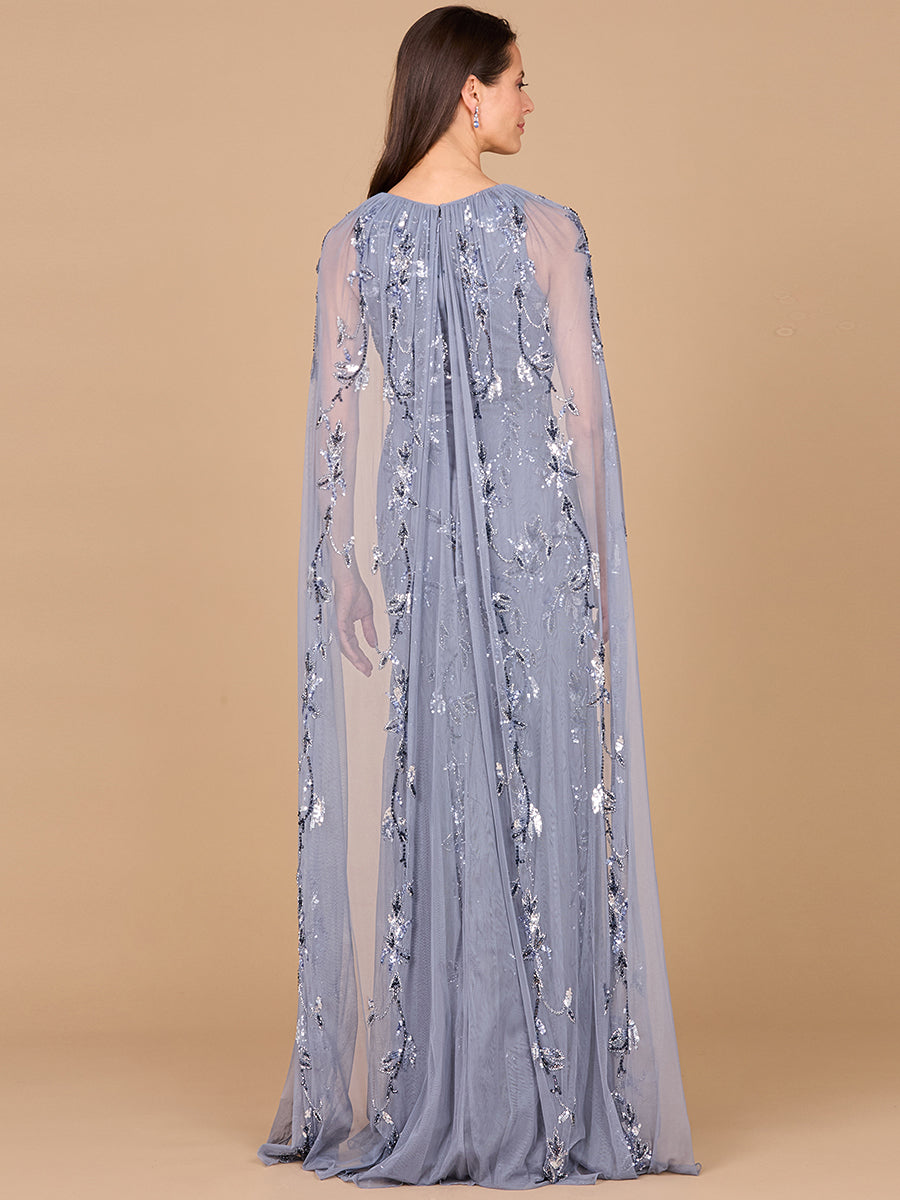 Mermaid Beaded Dress with Long Cape - OUTLET 29086