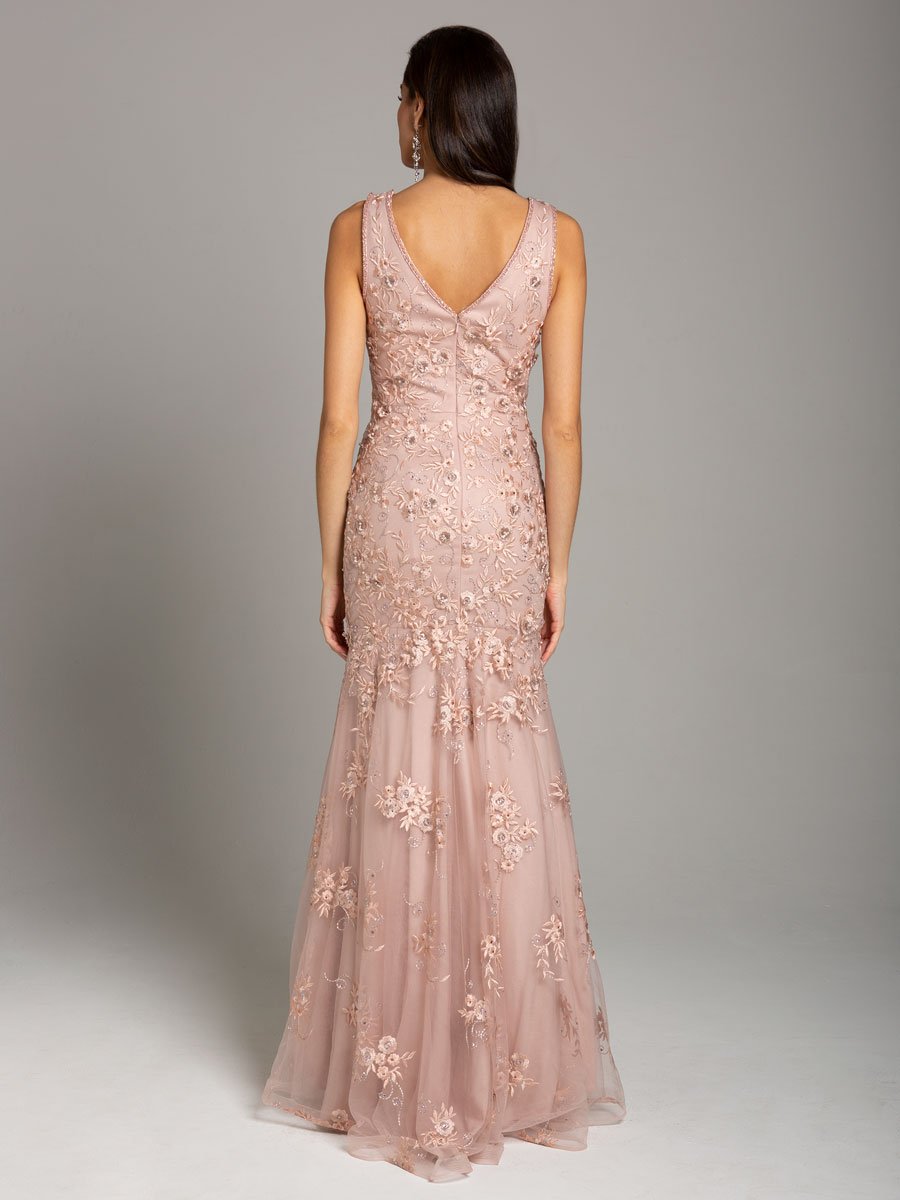 Mermaid Dress with Floral Lace Appliques & V-Neck 29869