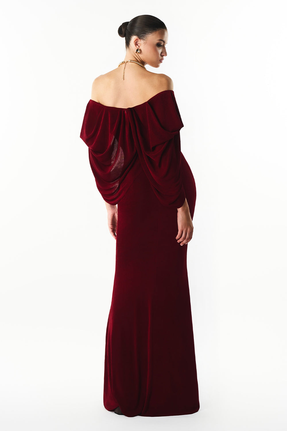 Mirer - Amora Off Shoulder Gathering Maxi Dress-2