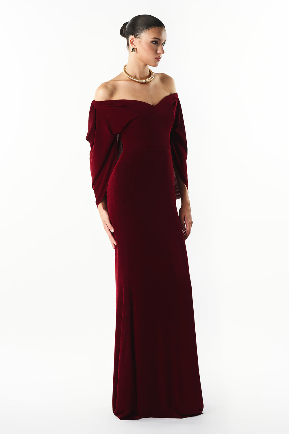 Mirer - Amora Off Shoulder Gathering Maxi Dress-3
