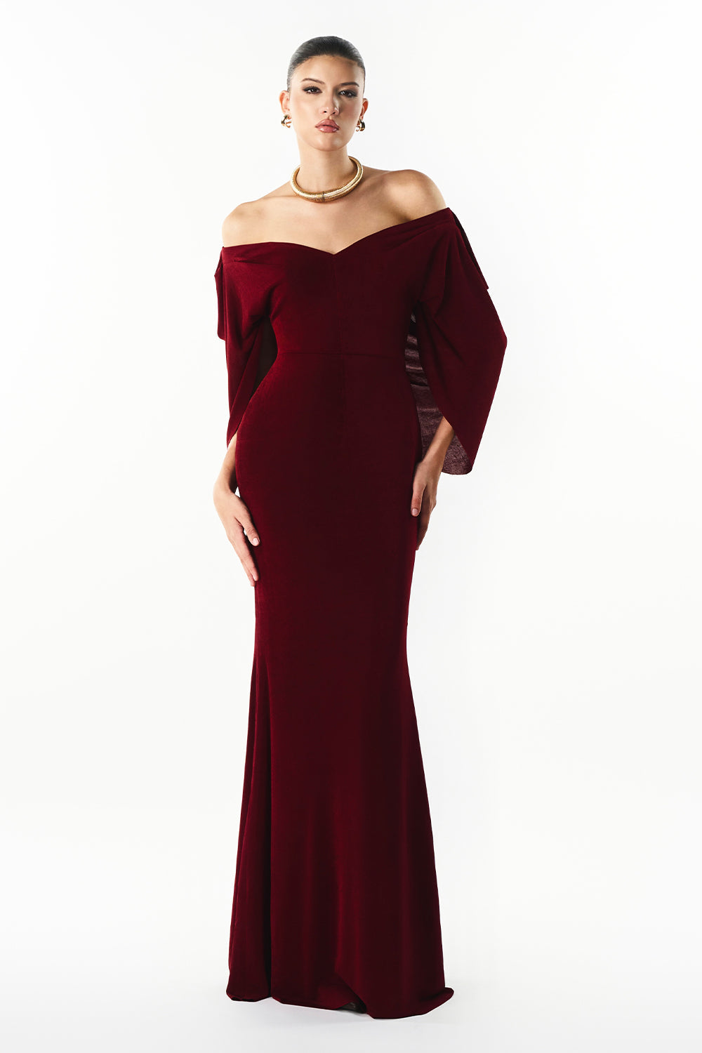 Mirer - Amora Off Shoulder Gathering Maxi Dress-0