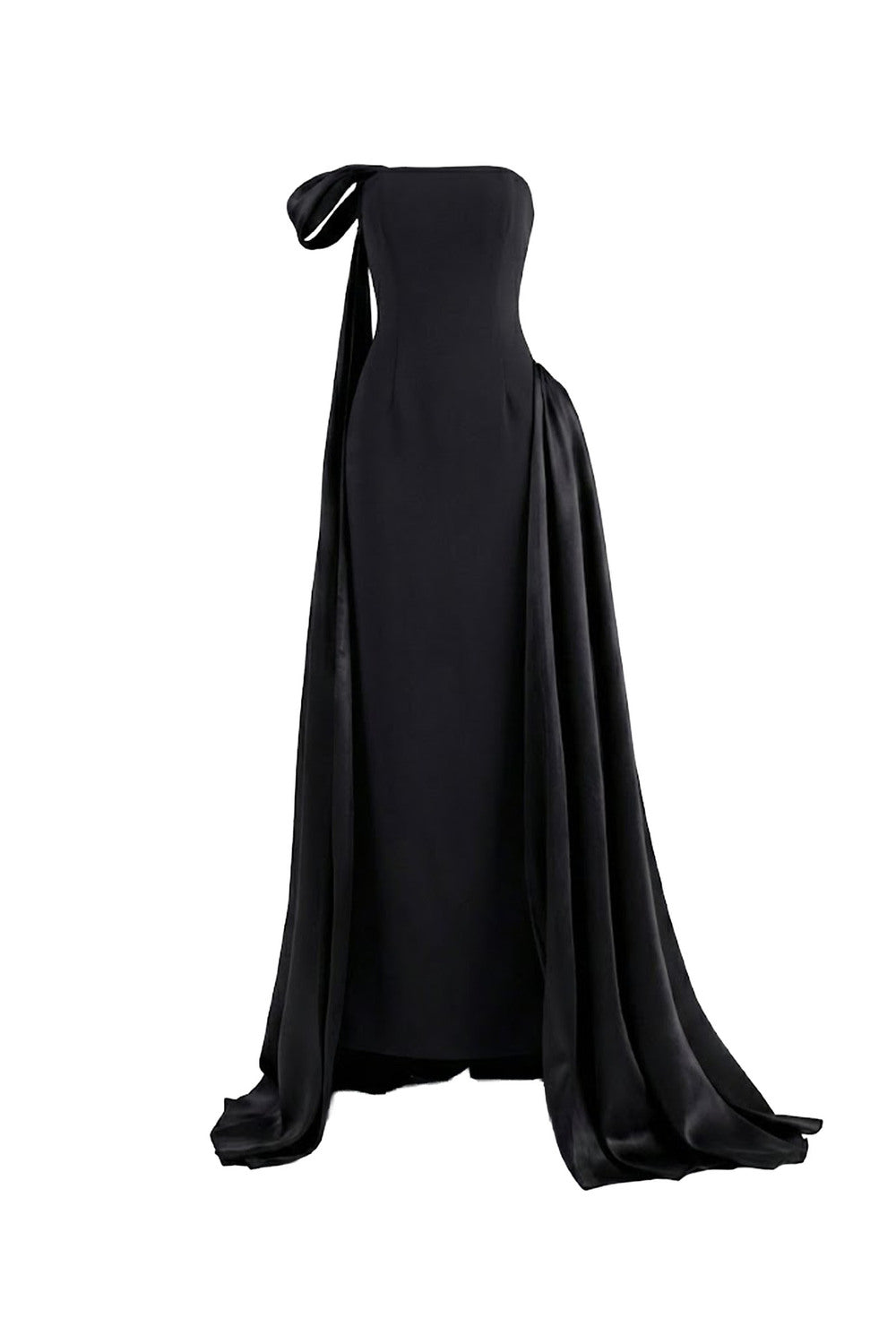 Mirer - Aura Asymmetric Off Shoulder Cotton Spandex Floor Length Dress-5