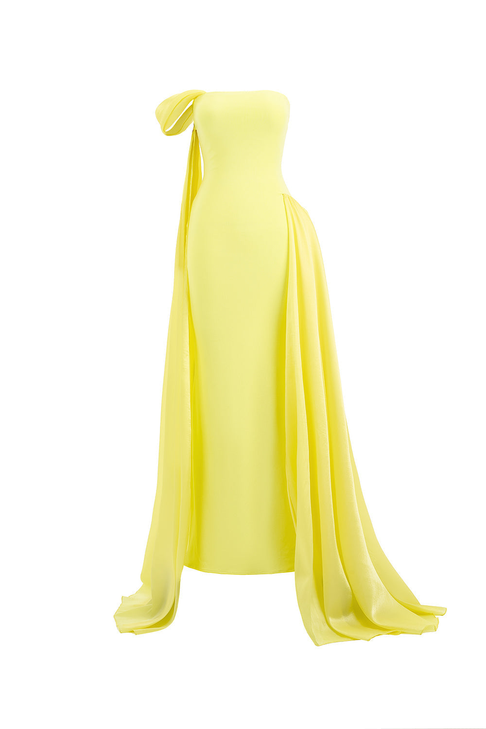 Mirer - Aura Asymmetric Off Shoulder Cotton Spandex Floor Length Dress-0