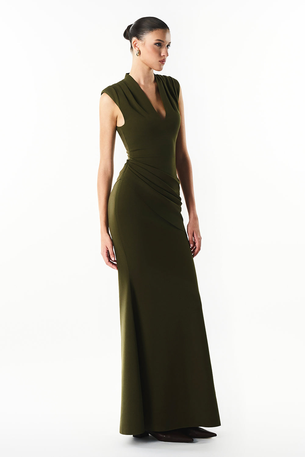 Mirer - Aveline V Neck Draped Maxi Dress-3