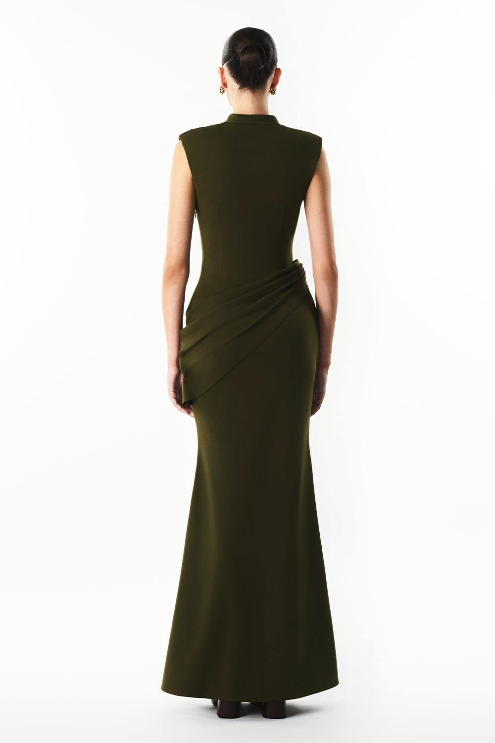 Mirer - Aveline V Neck Draped Maxi Dress-4