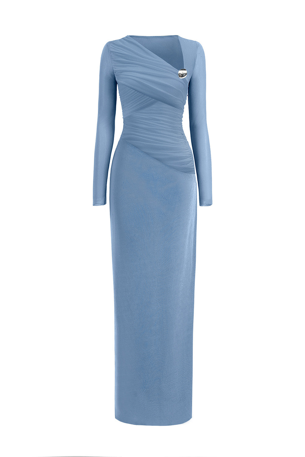 Mirer - Blarune Sheath Gathered Elastic Cotton Maxi Dress-2