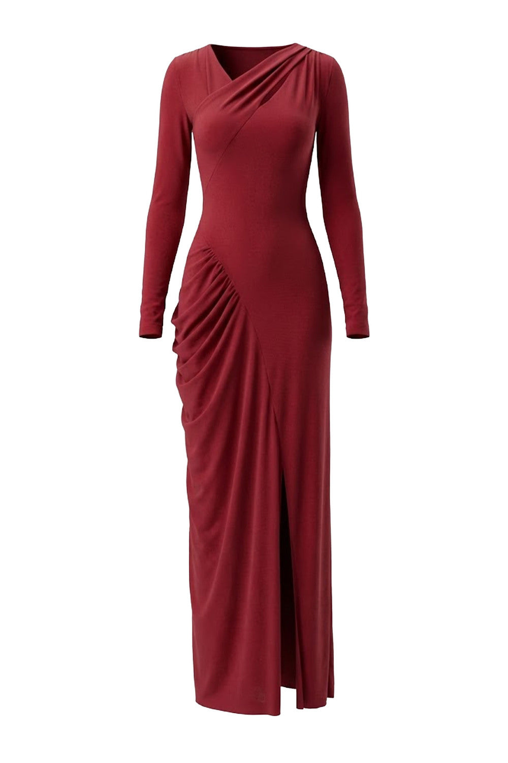 Mirer - Blarune Sheath Gathered Elastic Cotton Maxi Dress-4
