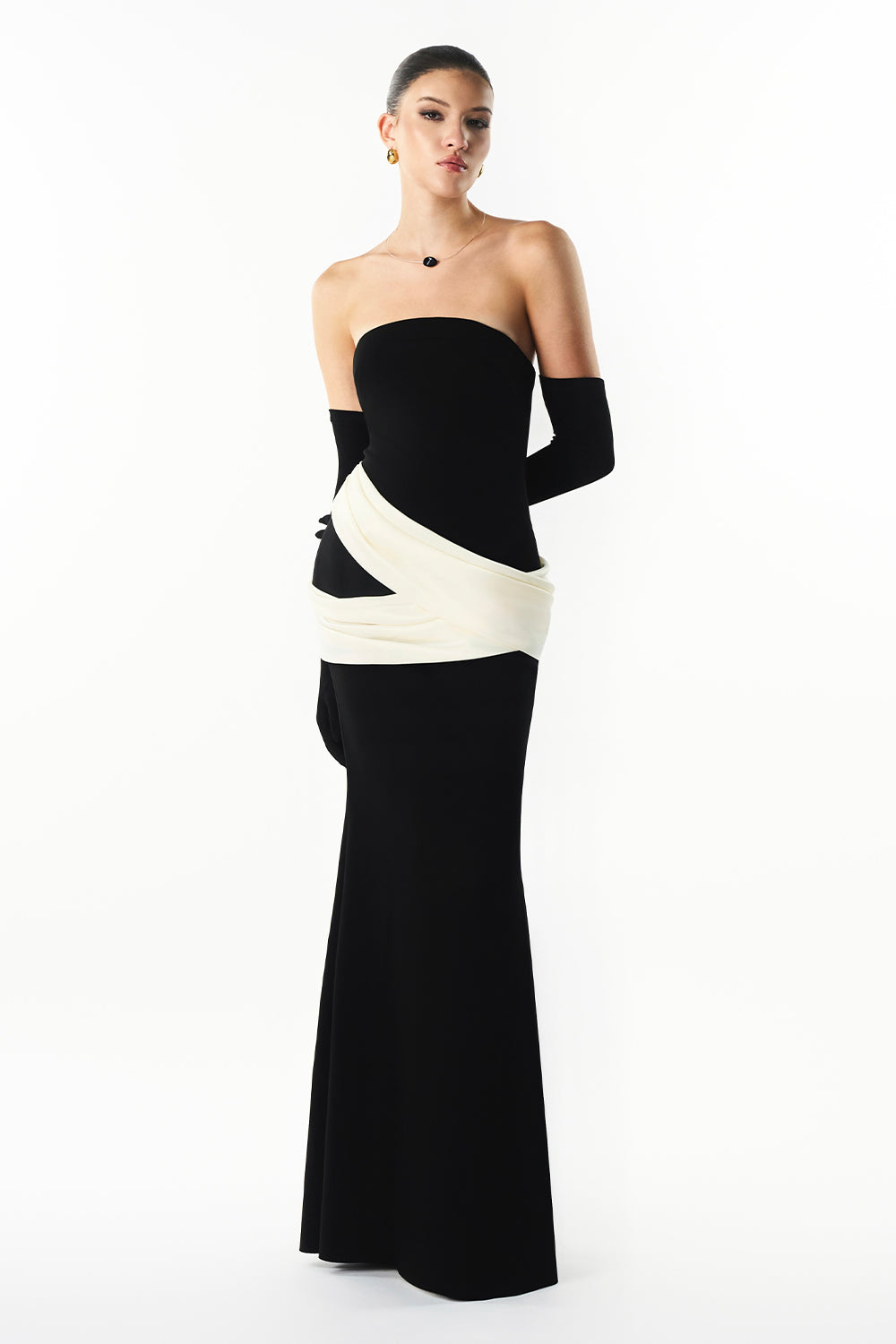 Mirer - Chantelle Straight Across Draped Maxi Dress-0