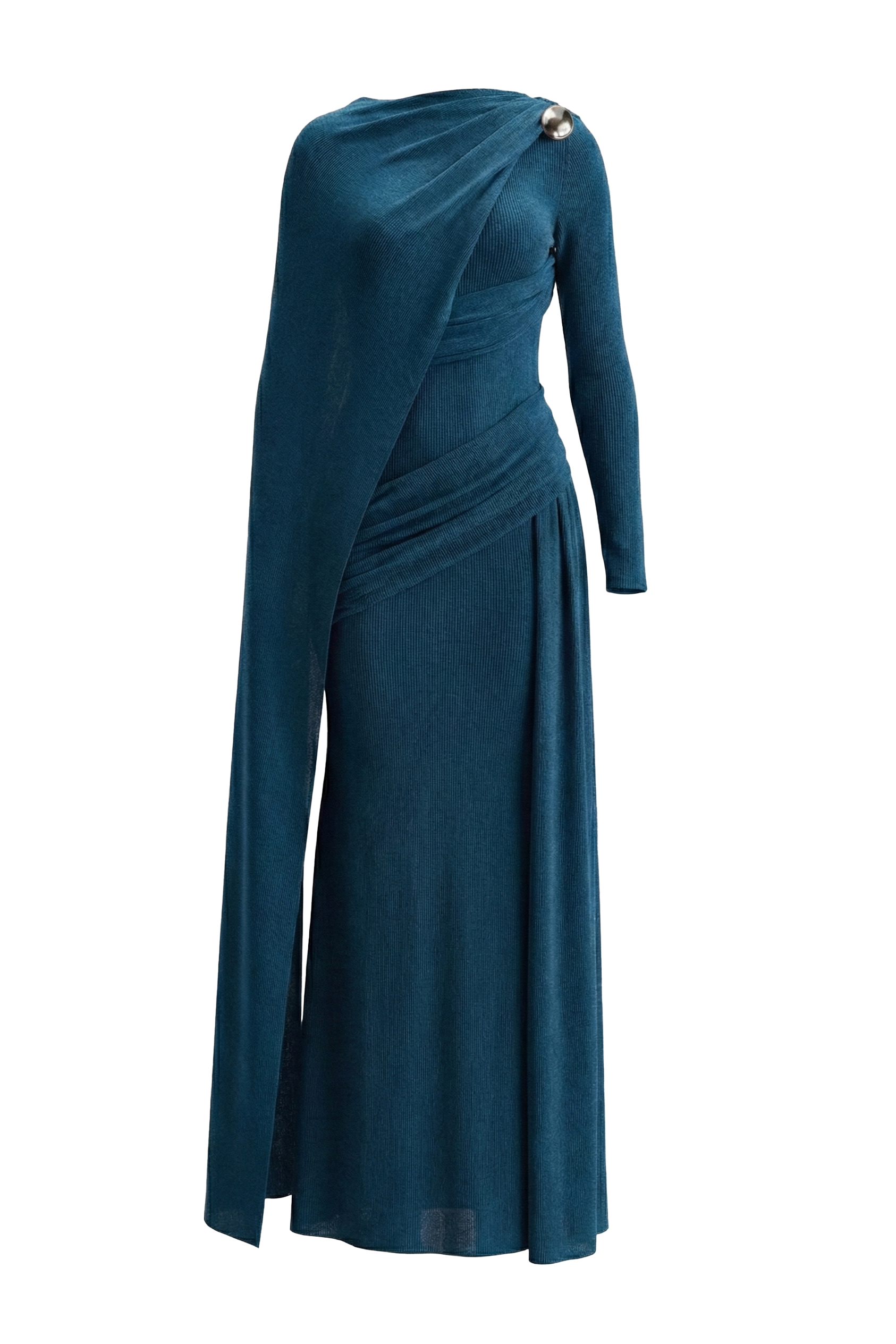 Mirer - Cindra Asymmetric Sleeve Gathering Maxi Dress-5