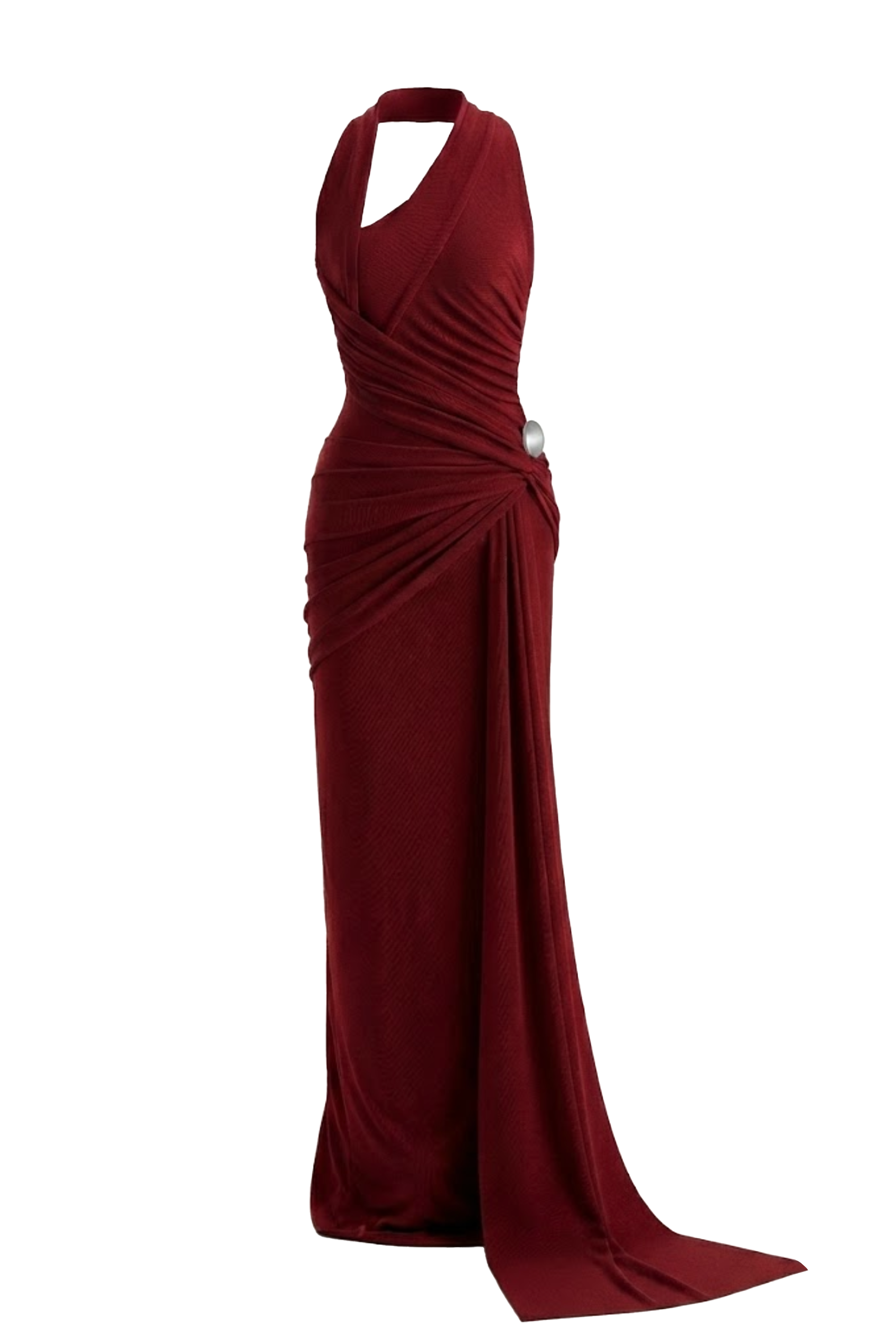 Mirer - Coraline Asymmertric Neck Gathering Maxi Dress-3
