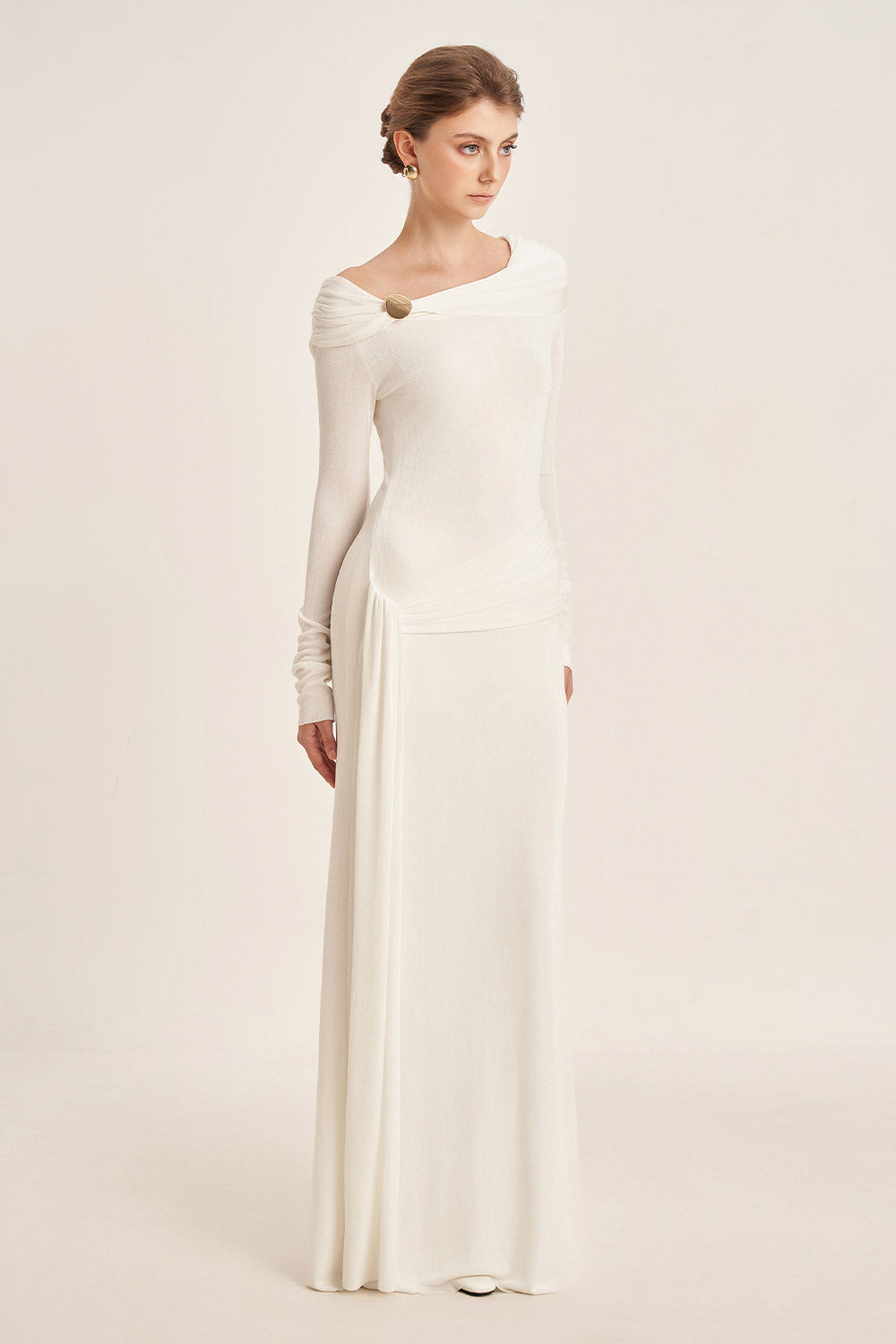 Mirer - Dandelion Sheath Long Sleeved Elastic Cotton Floor Length Dress-2