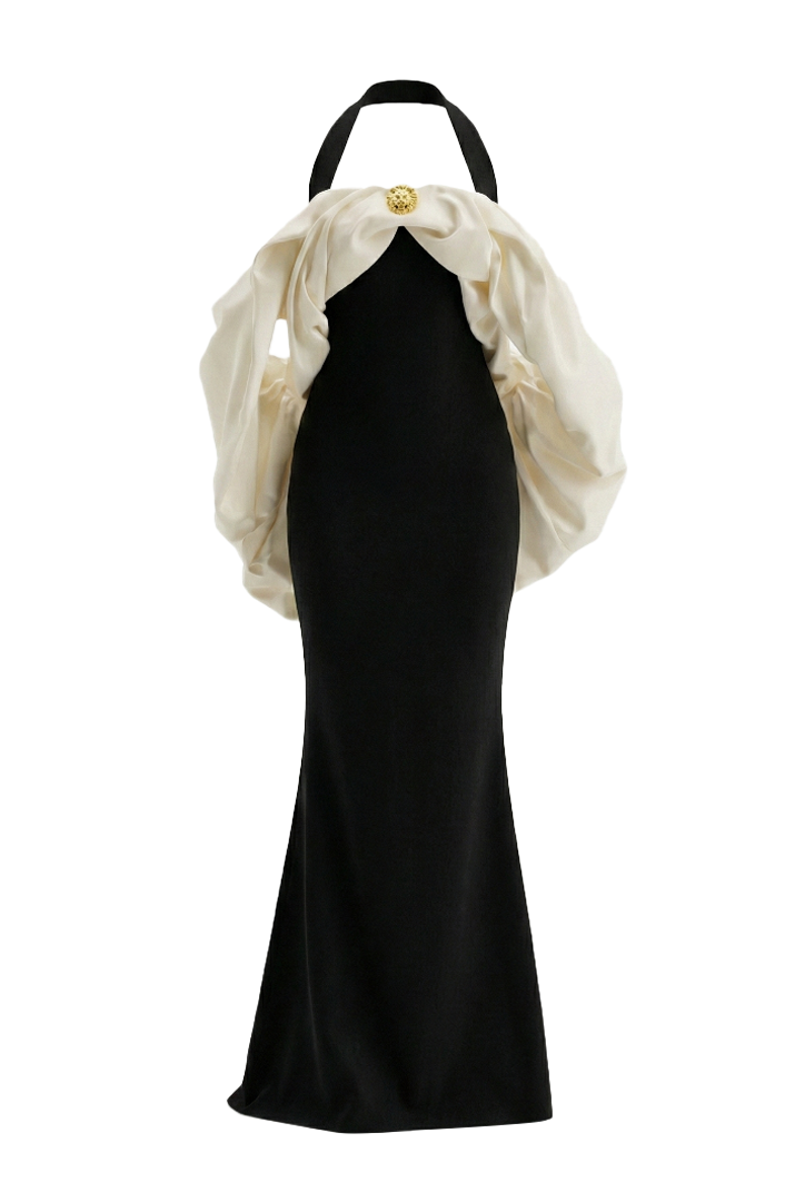 Mirer - Divora Halter Draped Maxi Dress-1