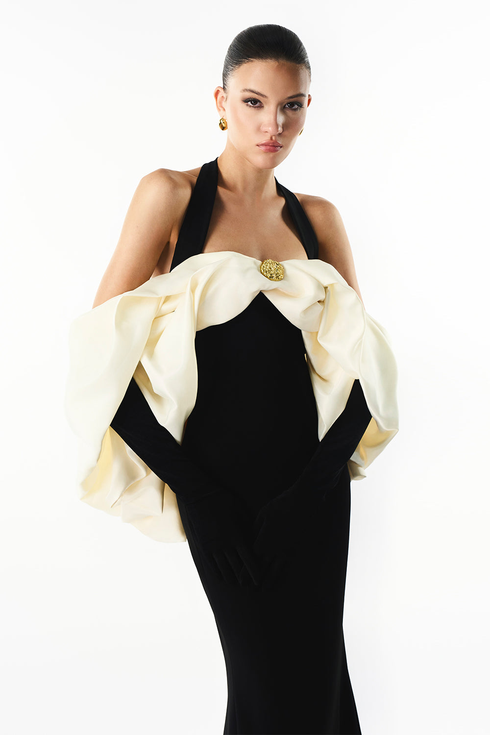 Mirer - Divora Halter Draped Maxi Dress-2