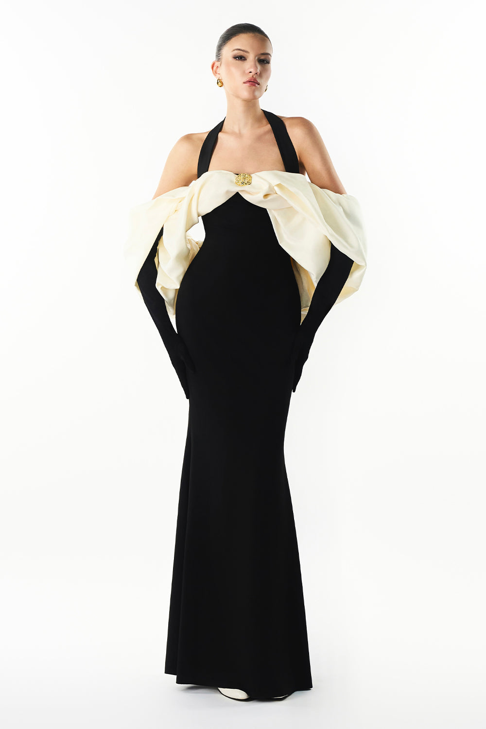 Mirer - Divora Halter Draped Maxi Dress-4