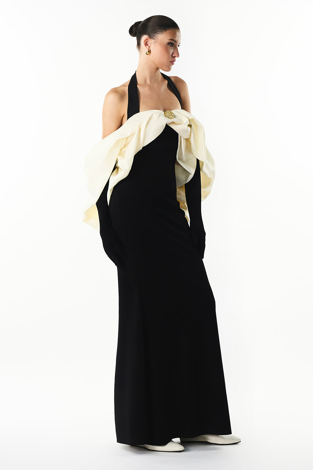 Mirer - Divora Halter Draped Maxi Dress-6