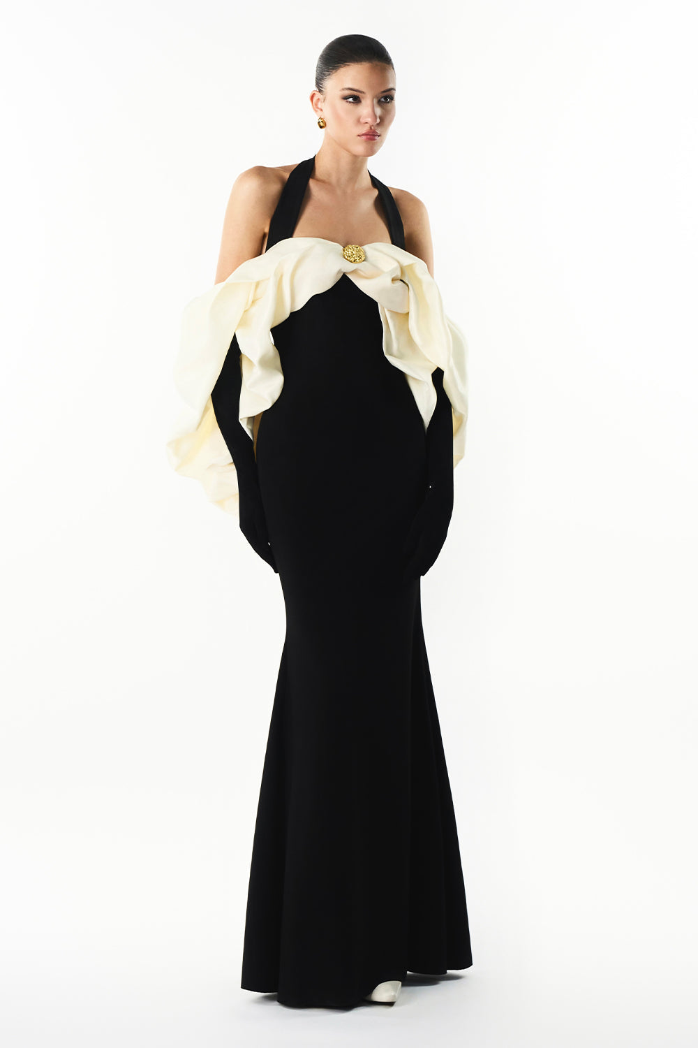Mirer - Divora Halter Draped Maxi Dress-0