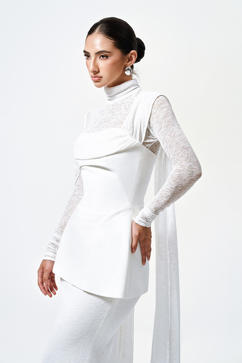 Mirer - Elowen Peplum Extended Flap Cotton Spandex Top-4