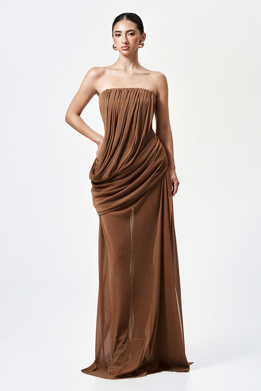 Mirer - Kaia Straight Draped Elastic Cotton Maxi Skirt-3