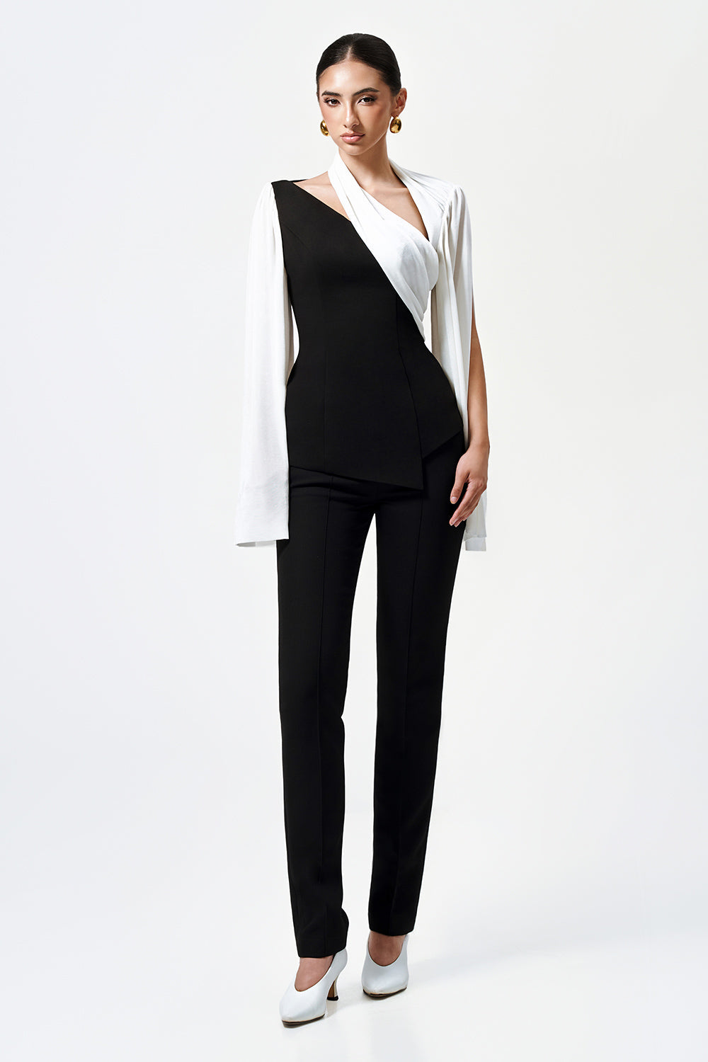 Mirer - Kiva Sheath Slit Sleeved Cotton Spandex Top-4