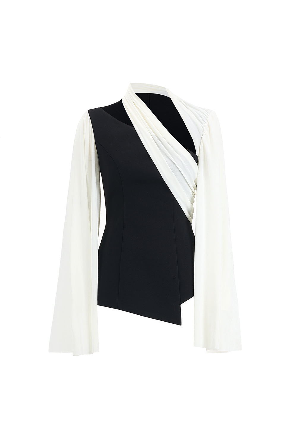 Mirer - Kiva Sheath Slit Sleeved Cotton Spandex Top-0