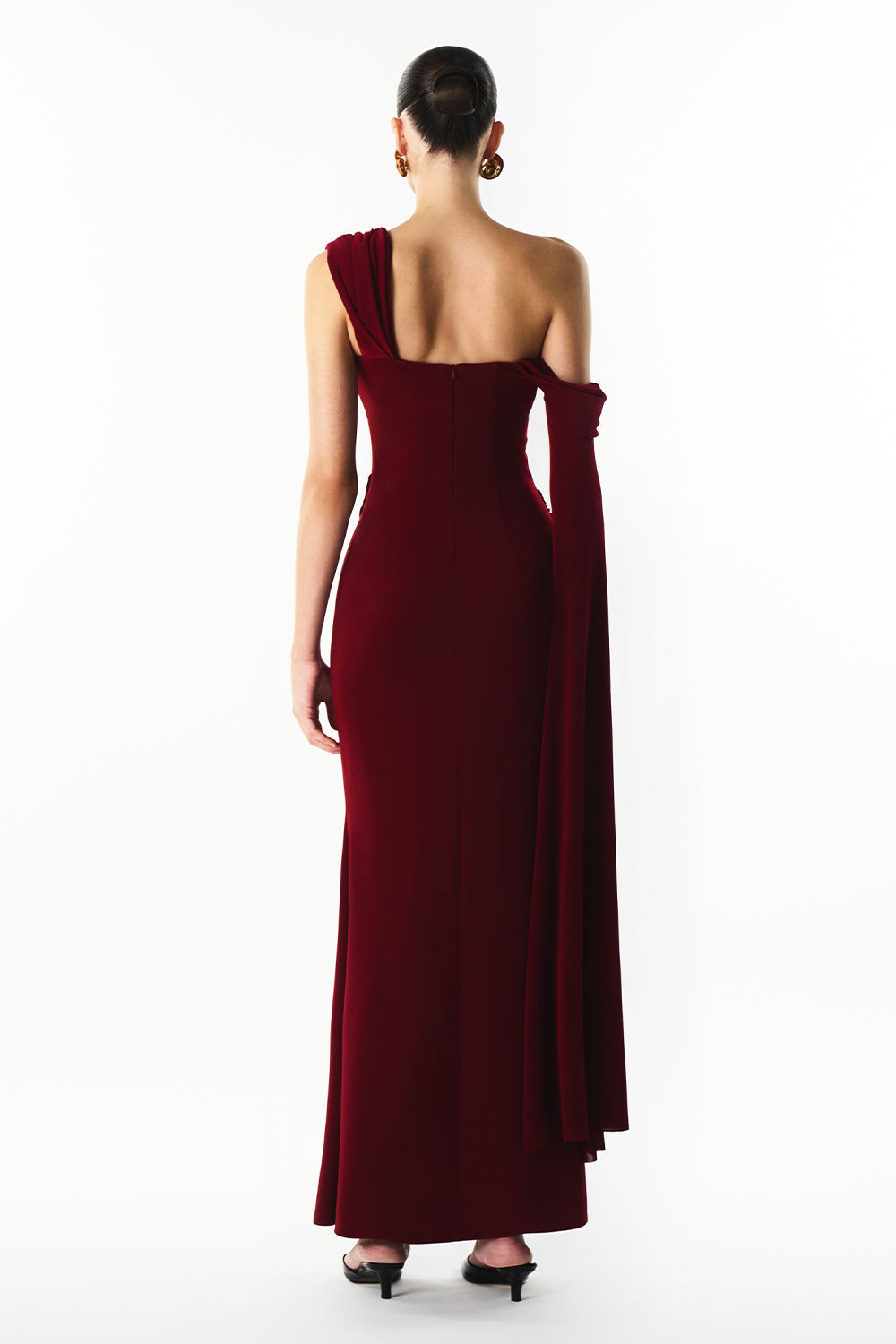 Mirer - Marvina Asymmetric Neck Draped Maxi Dress-4