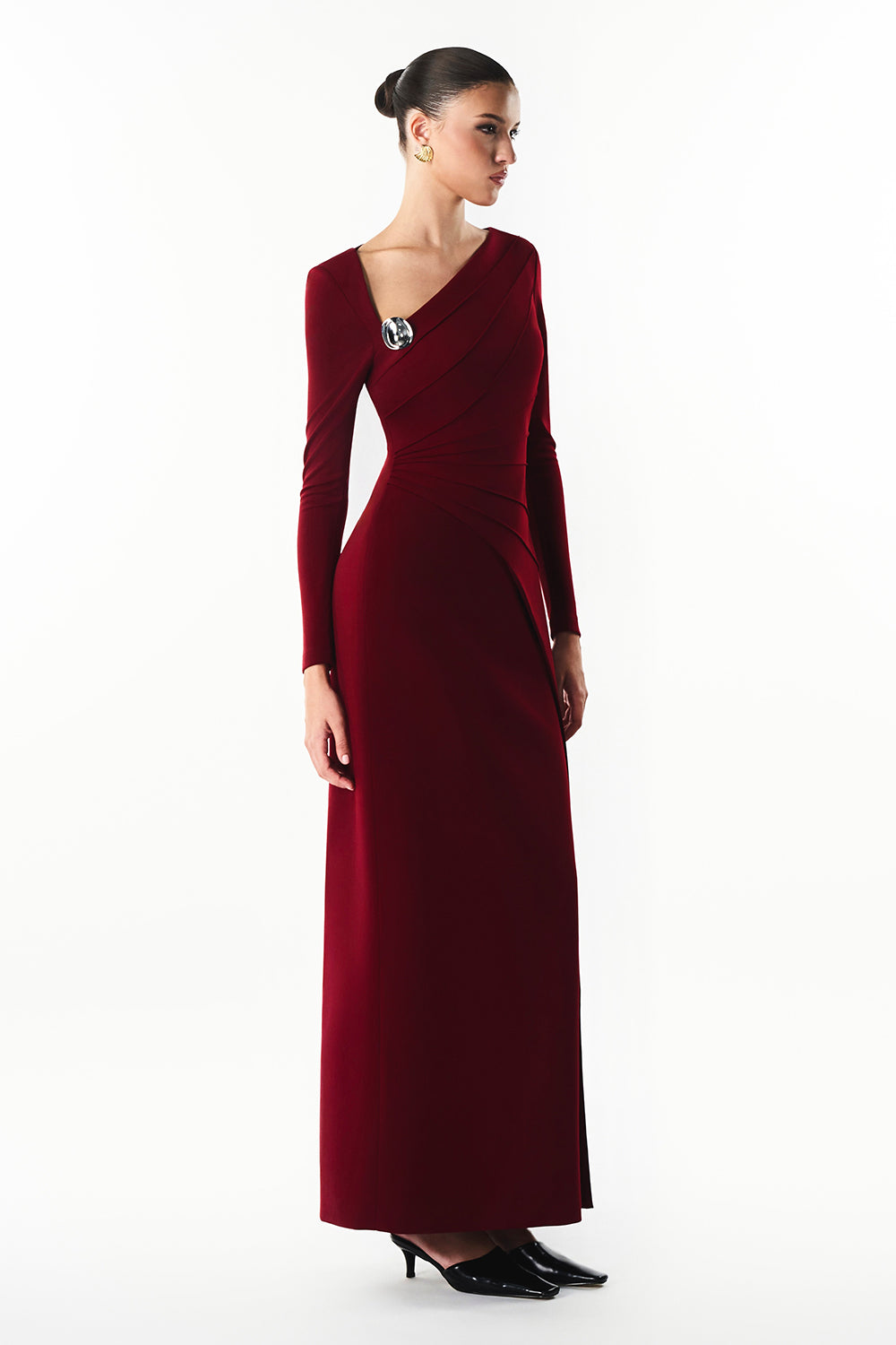 Mirer - Mera Asymmetric Neck Metal Maxi Dress-2