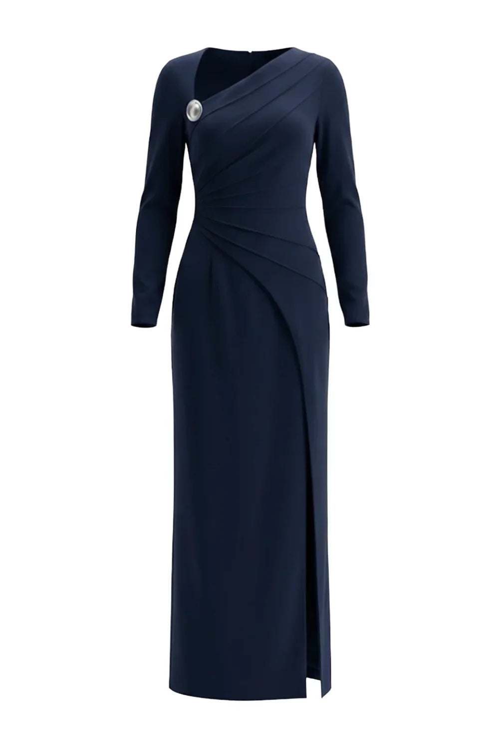 Mirer - Mera Asymmetric Neck Metal Maxi Dress-5