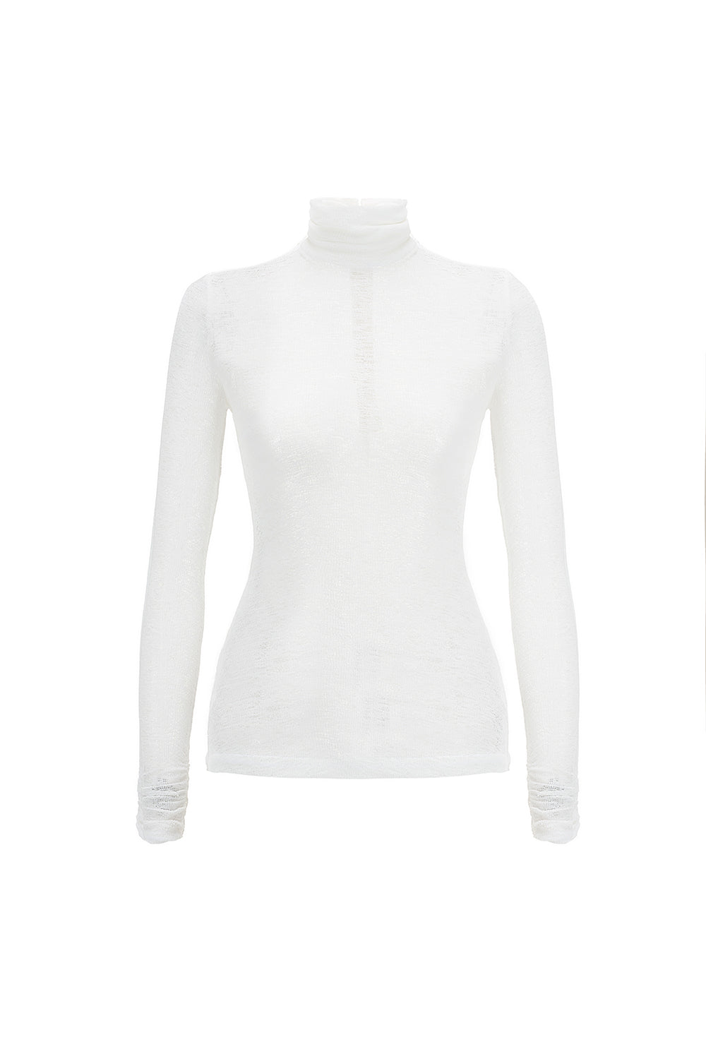Mirer - Myra Bodycon Turtle Neck Elastic Cotton Top-0