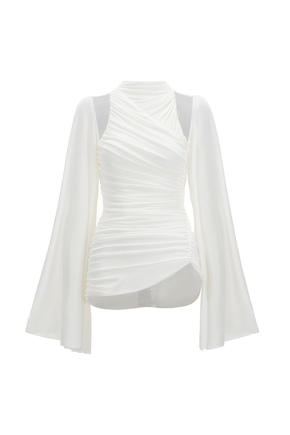 Mirer - Nayeli Bodycon Cape Sleeved Elastic Cotton Top-0