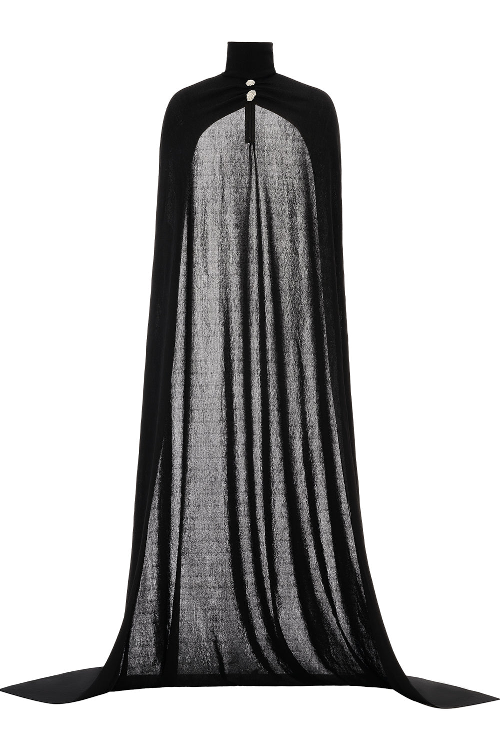 Mirer - Pansy Straight Turtle Neck Elastic Cotton Floor Length Cape-0