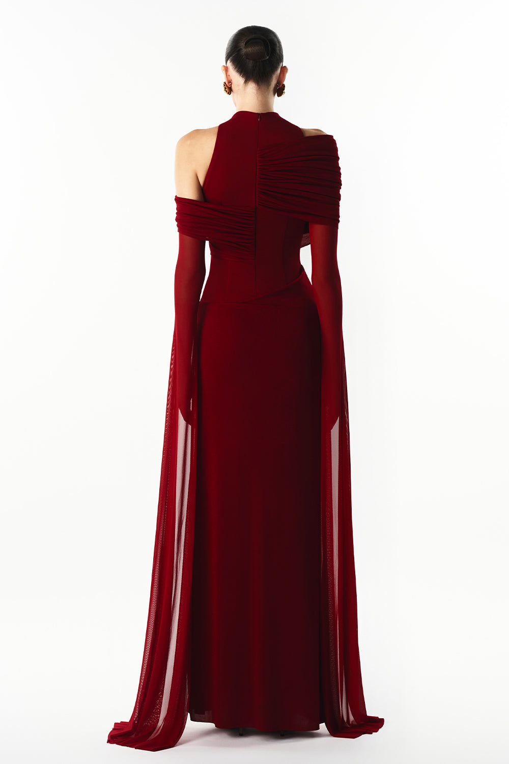 Mirer - Raviena High Neck Gathering Maxi Dress-4