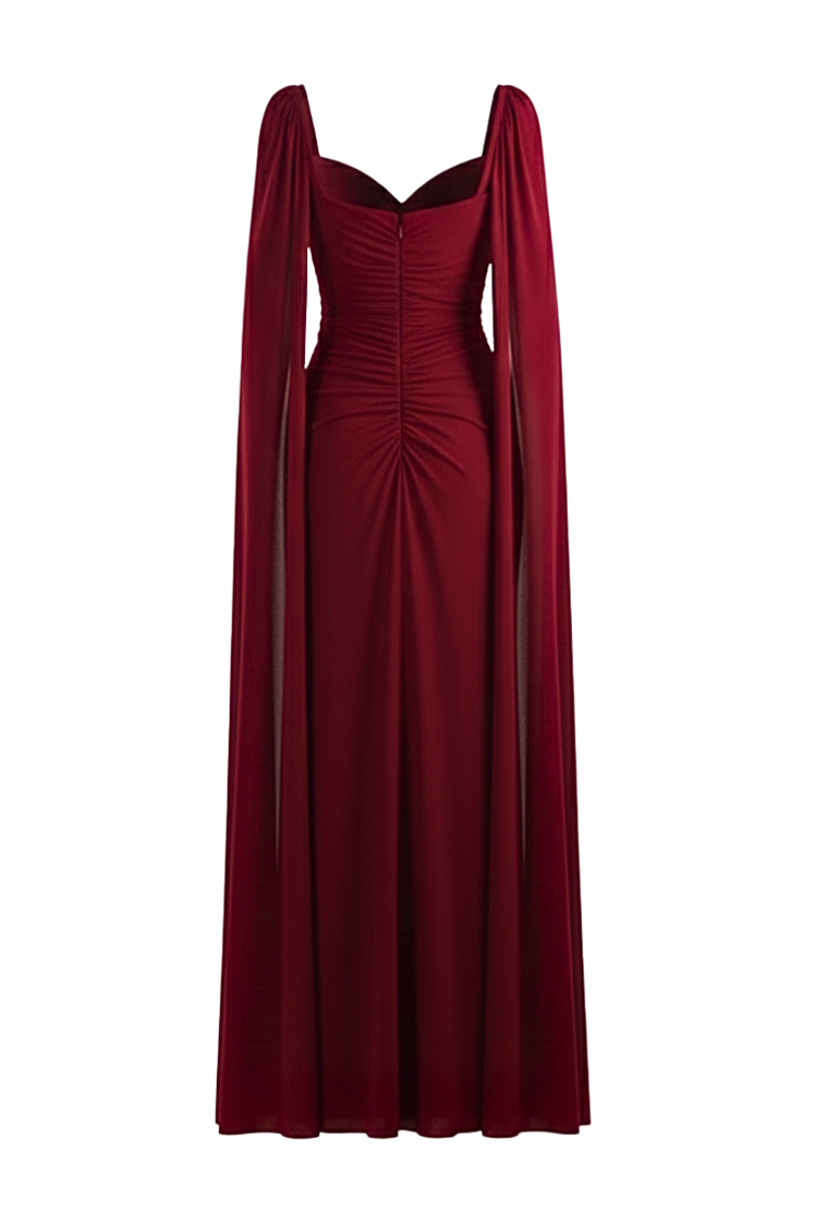 Mirer - Rosavine Cape Sleeve Draped Maxi Dress-7