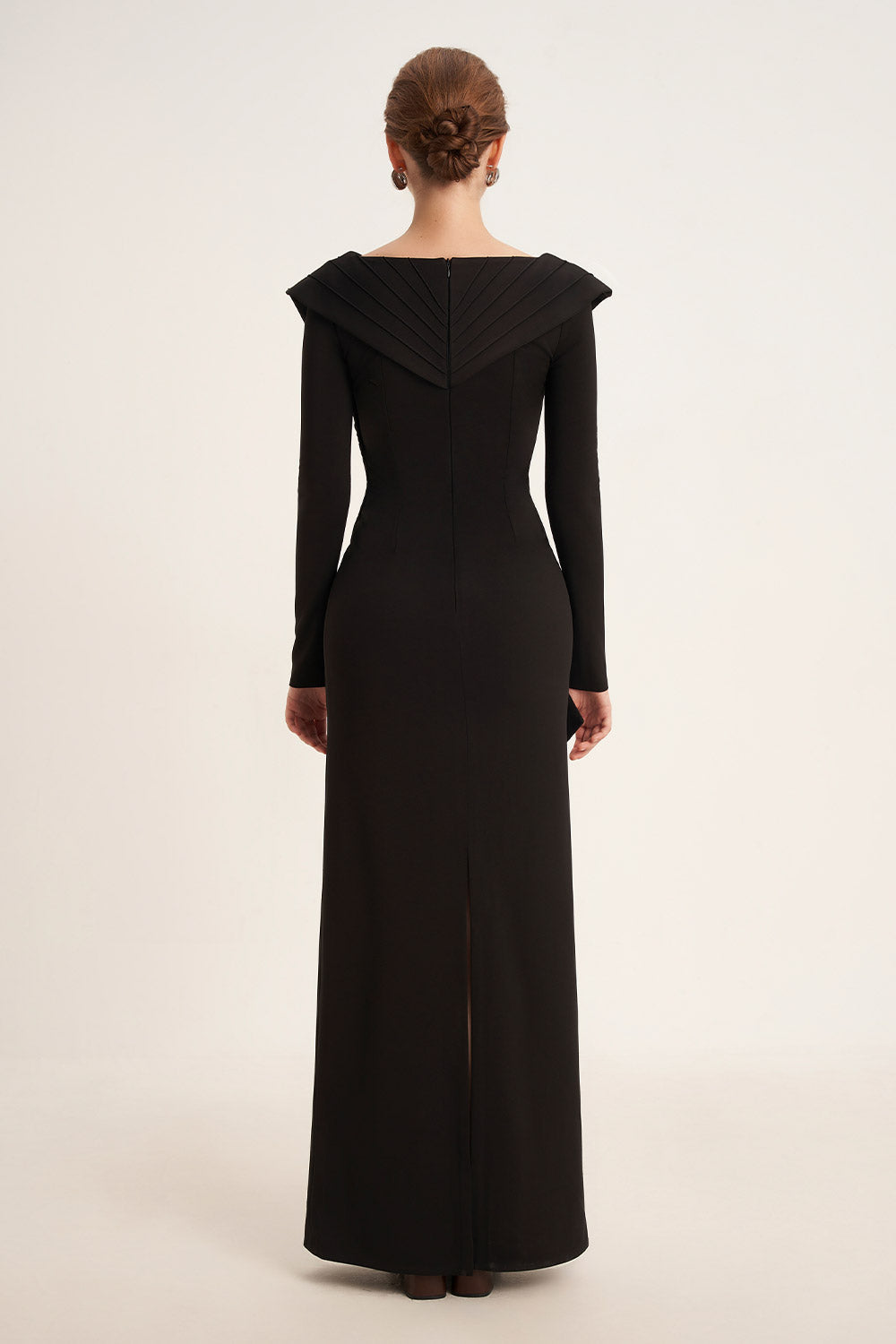 Mirer - Salvia Sheath Back Slit Cotton Floor Length Dress-5