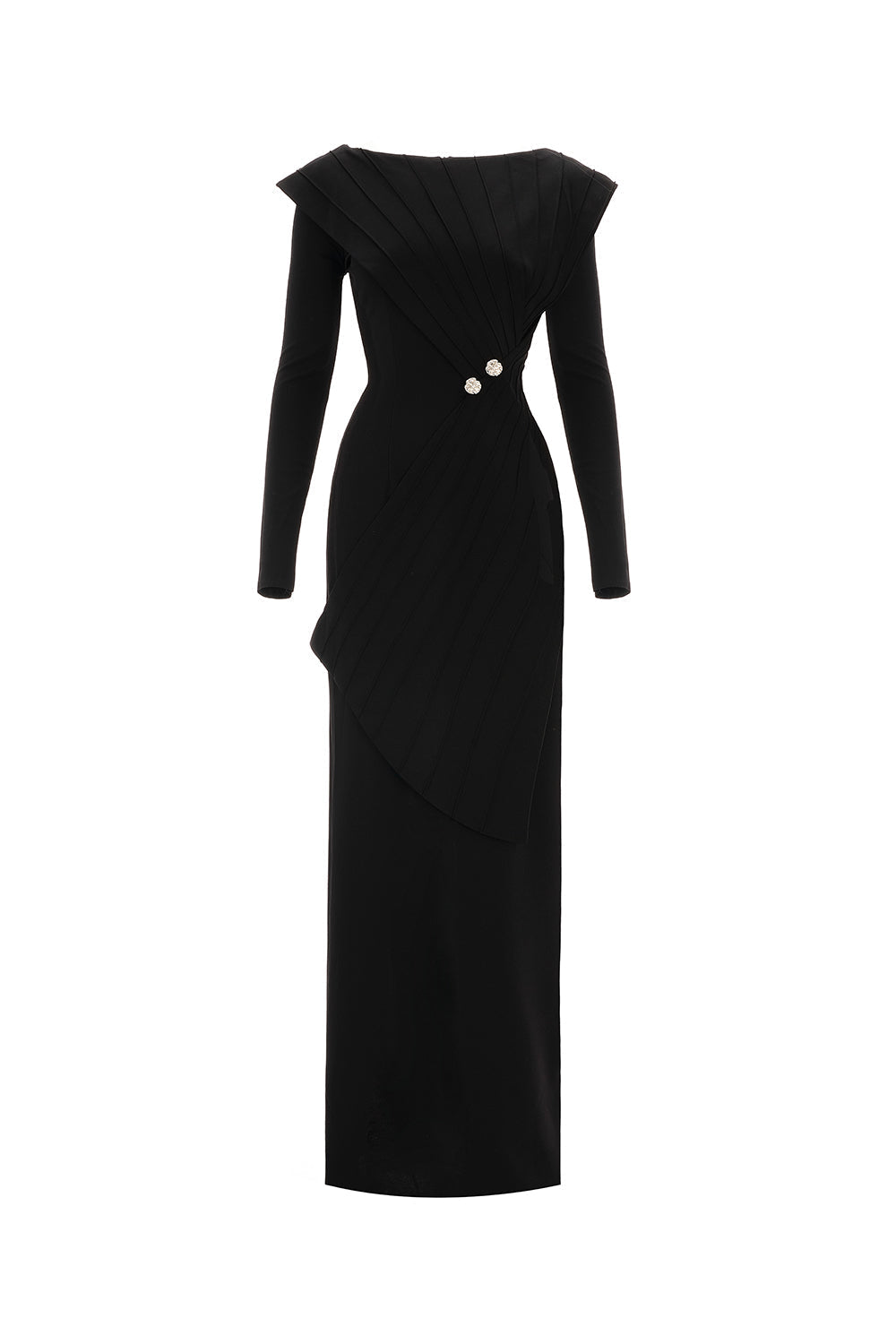 Mirer - Salvia Sheath Back Slit Cotton Floor Length Dress-0