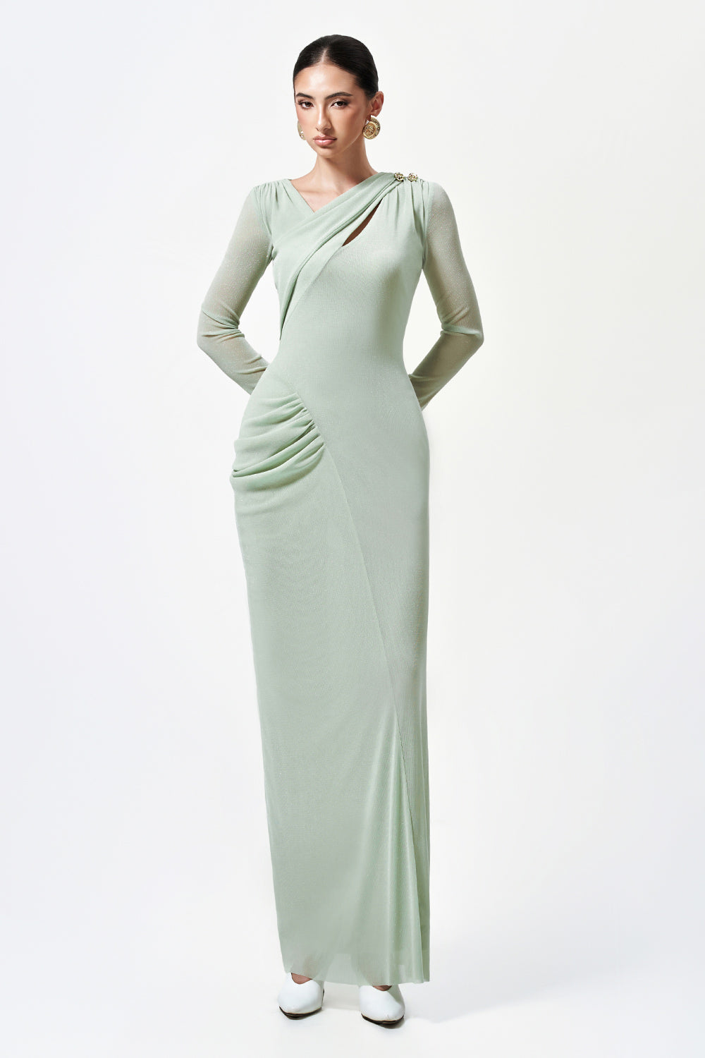 Mirer - Verlarune Sheath Asymmetric Neck Elastic Cotton Maxi Dress-0