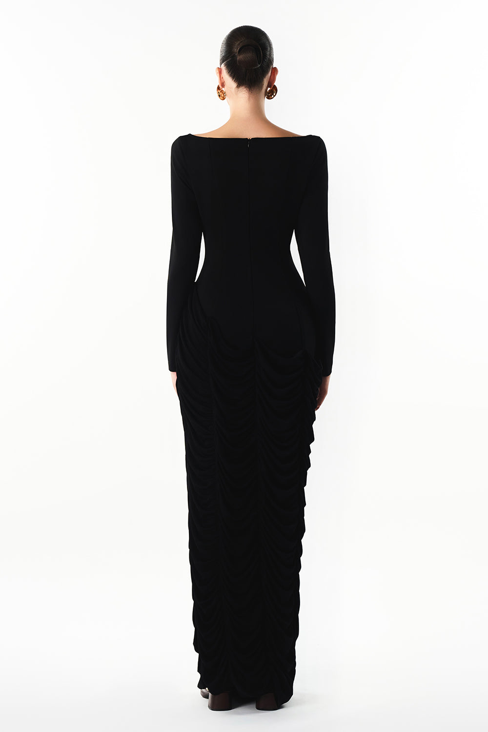 Mirer - Zera Boat Neck Gathering Maxi Dress-2