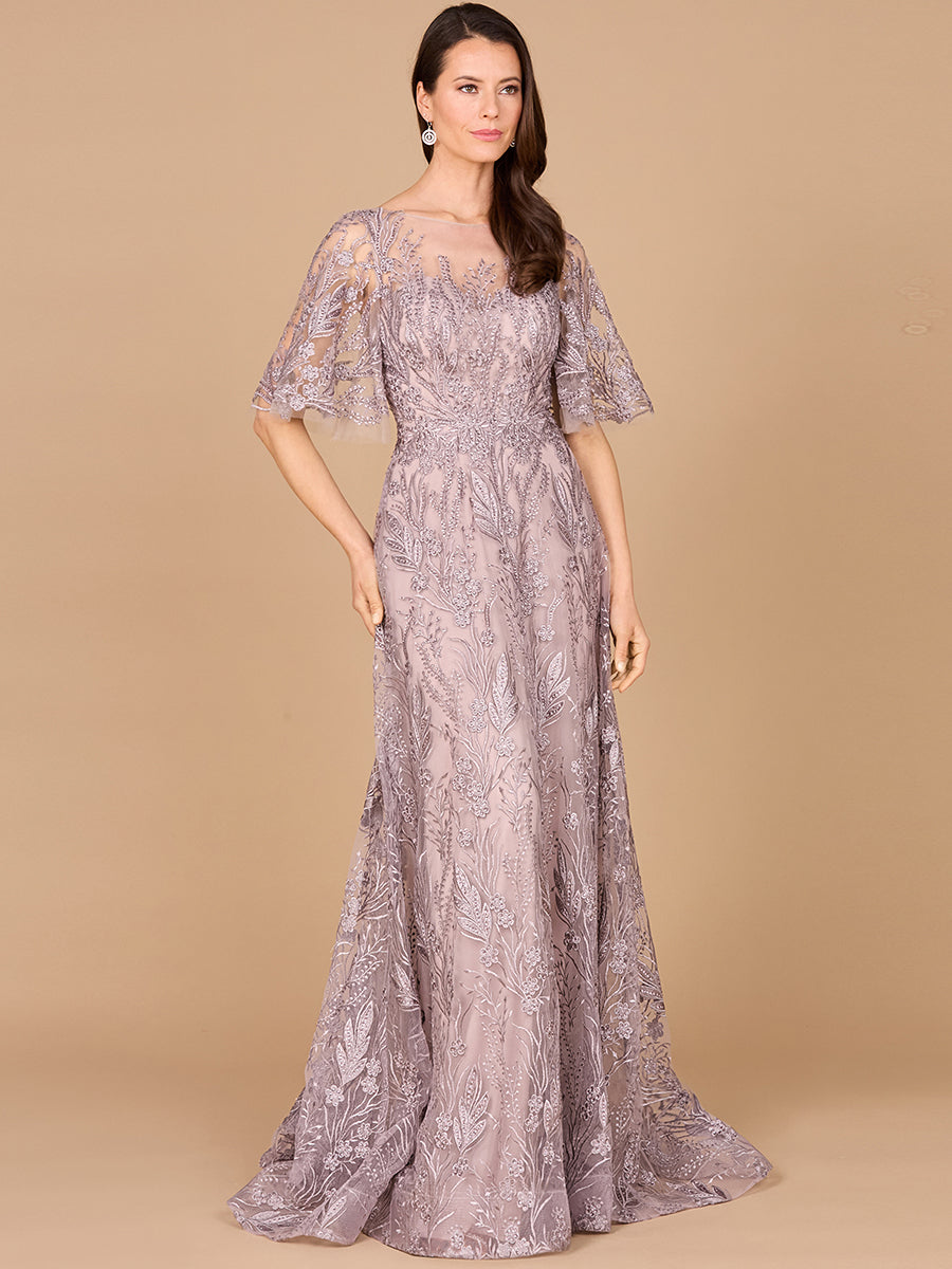Modest Cape Sleeve A-line Gown 28985