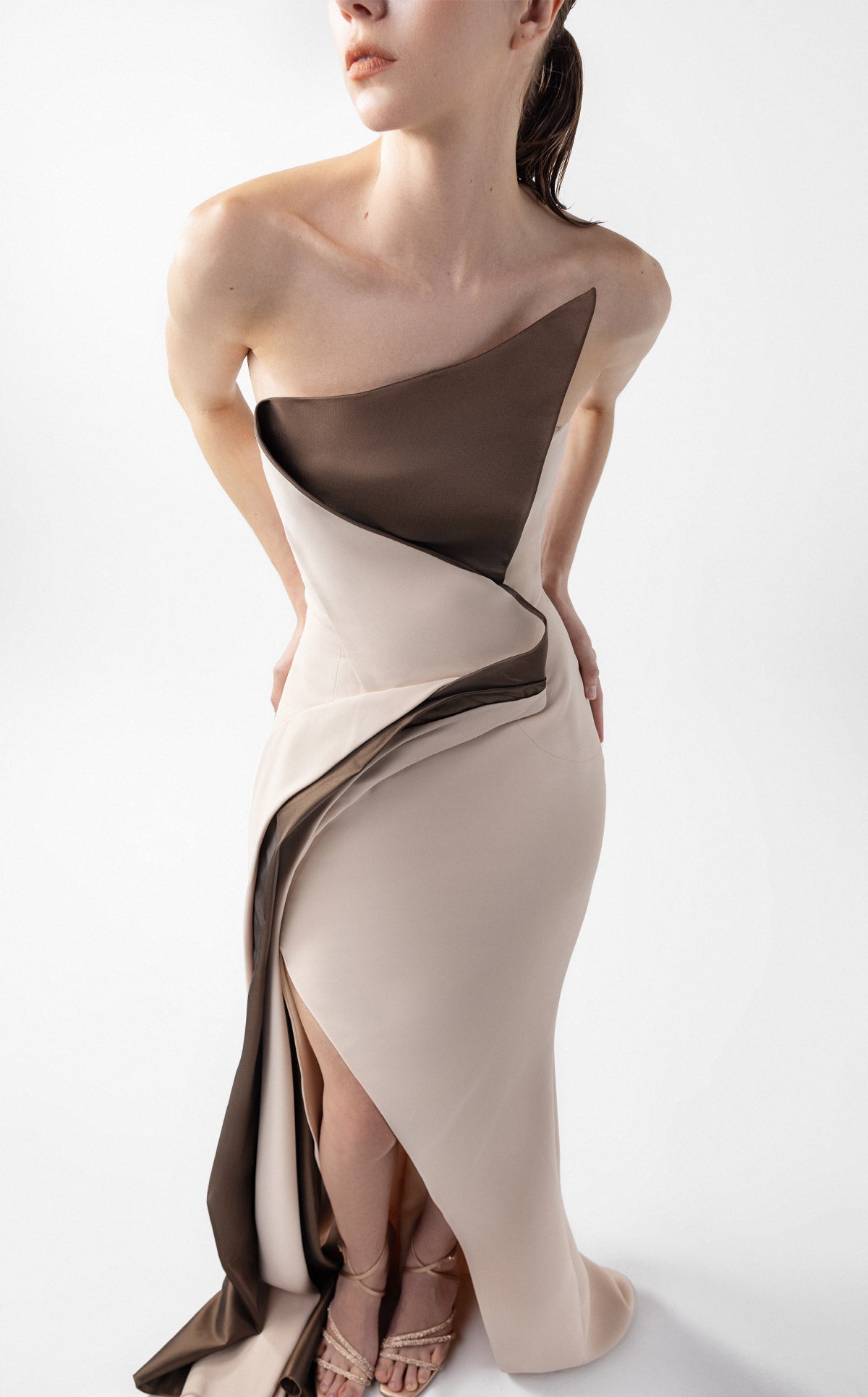 Molten Nude and Bronze Folded Gown G2011