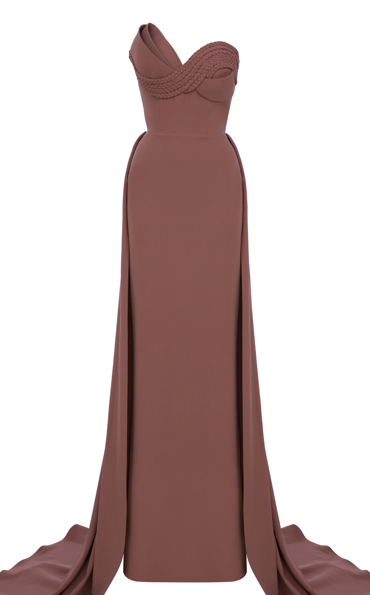 Asymmetric Column Gown with Detachable Train N0687