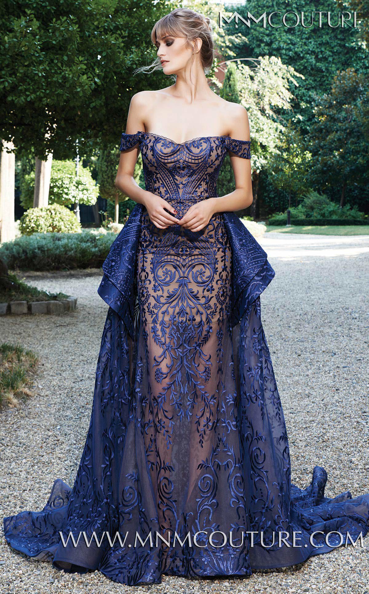 Nour Fathallah N0134 - Off-Shoulder Lace Gown with Back Peplum & A-Line Skirt