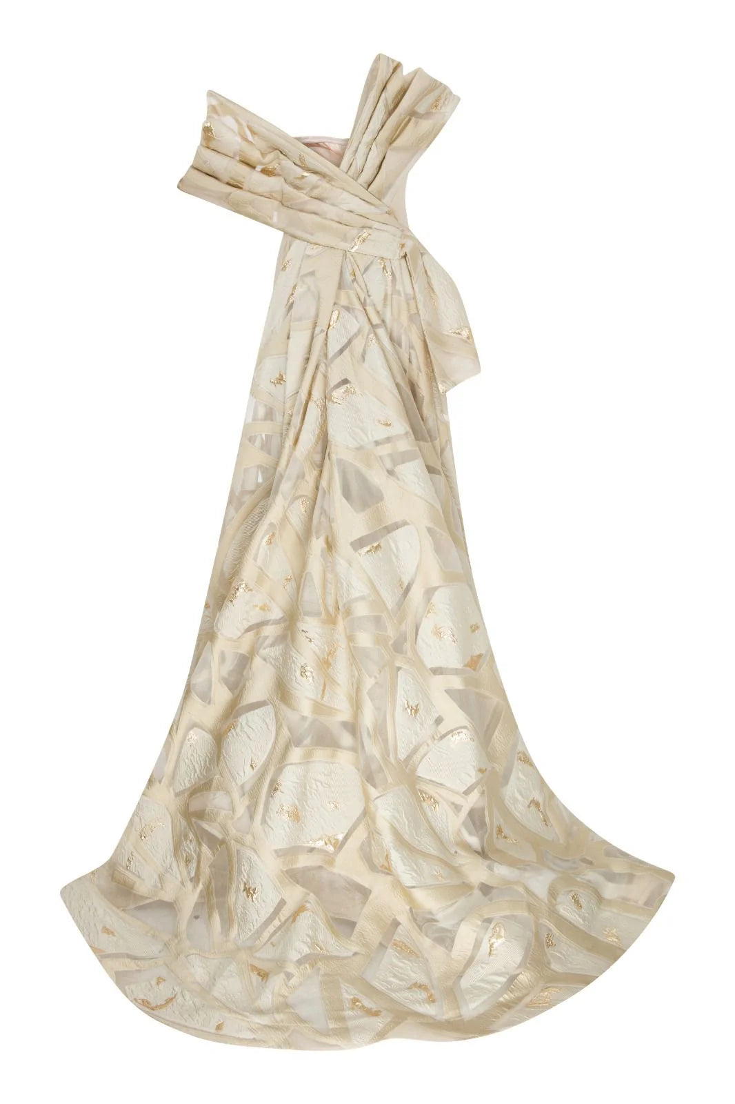 Nour Fathallah N0395 - Strapless Crepe & Jacquard Organza Gown with Corset