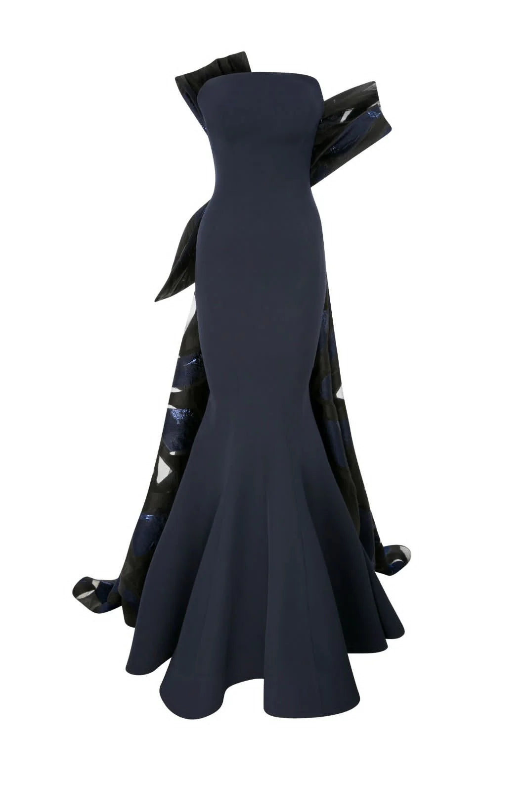 Nour Fathallah N0395 - Strapless Crepe & Jacquard Organza Gown with Corset