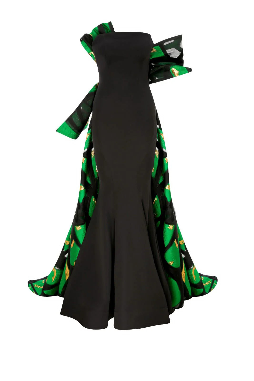 Nour Fathallah N0395 - Strapless Crepe & Jacquard Organza Gown with Corset