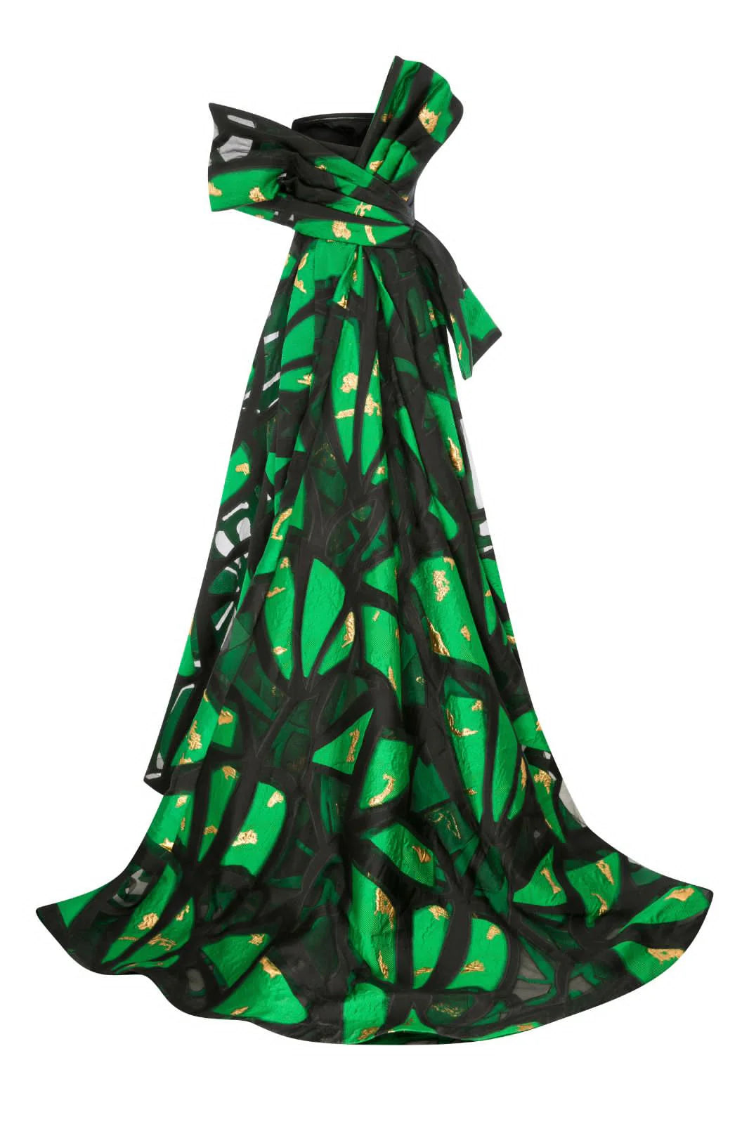 Nour Fathallah N0395 - Strapless Crepe & Jacquard Organza Gown with Corset