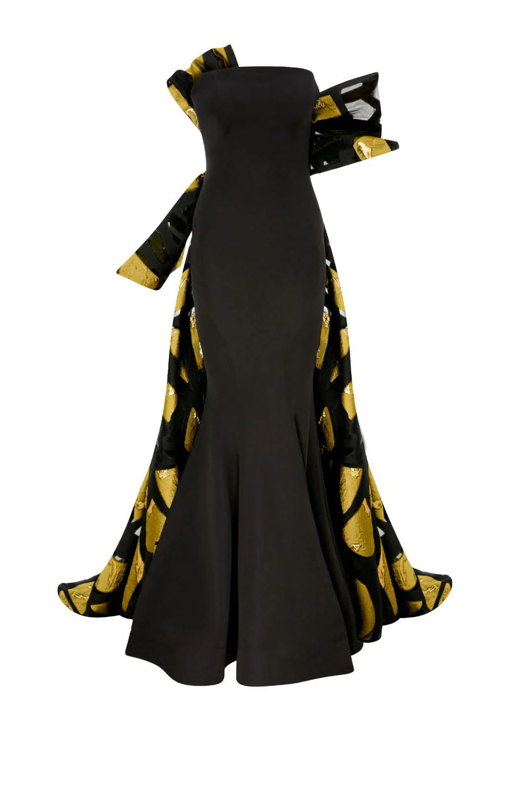 Nour Fathallah N0395 - Strapless Crepe & Jacquard Organza Gown with Corset