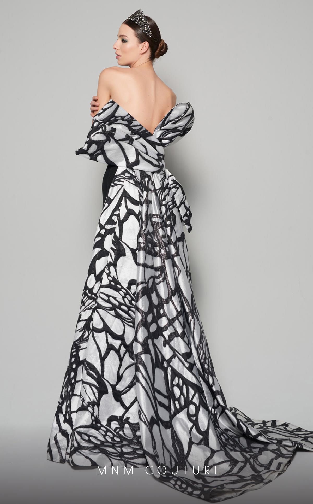 Nour Fathallah N0395 - Strapless Crepe & Jacquard Organza Gown with Corset