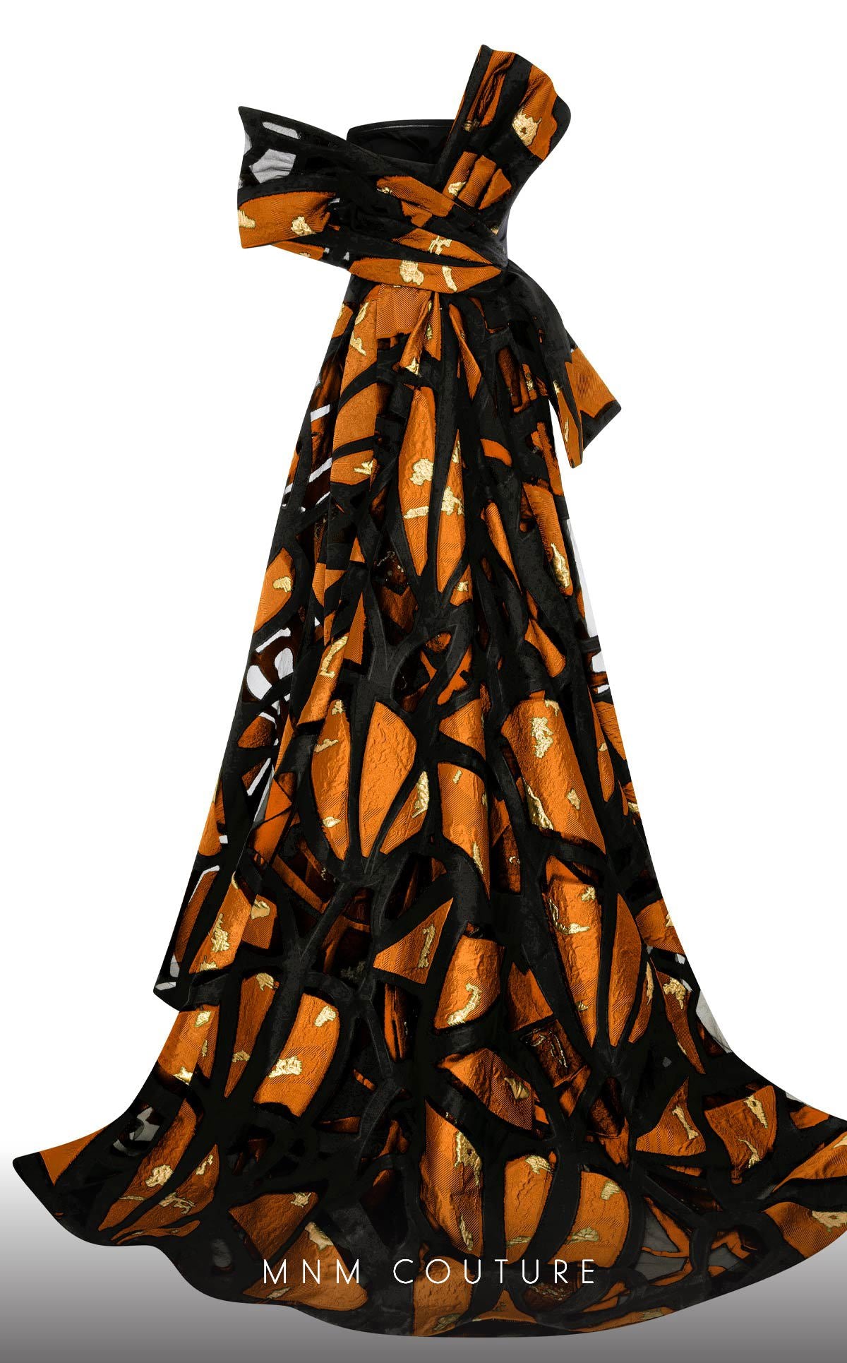 Nour Fathallah N0395 - Strapless Crepe & Jacquard Organza Gown with Corset