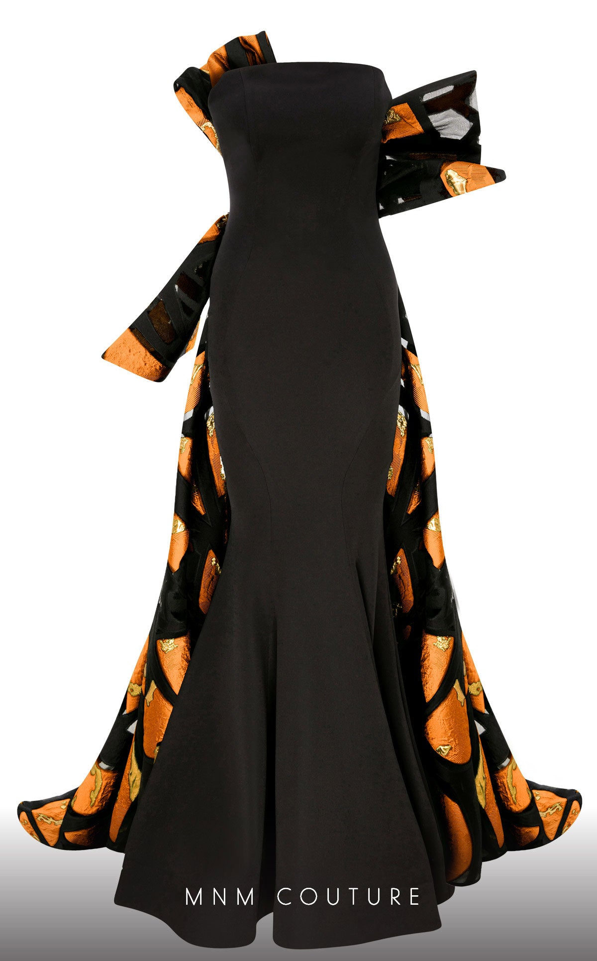 Nour Fathallah N0395 - Strapless Crepe & Jacquard Organza Gown with Corset